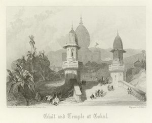 Ghat et temple à Gokul, Inde